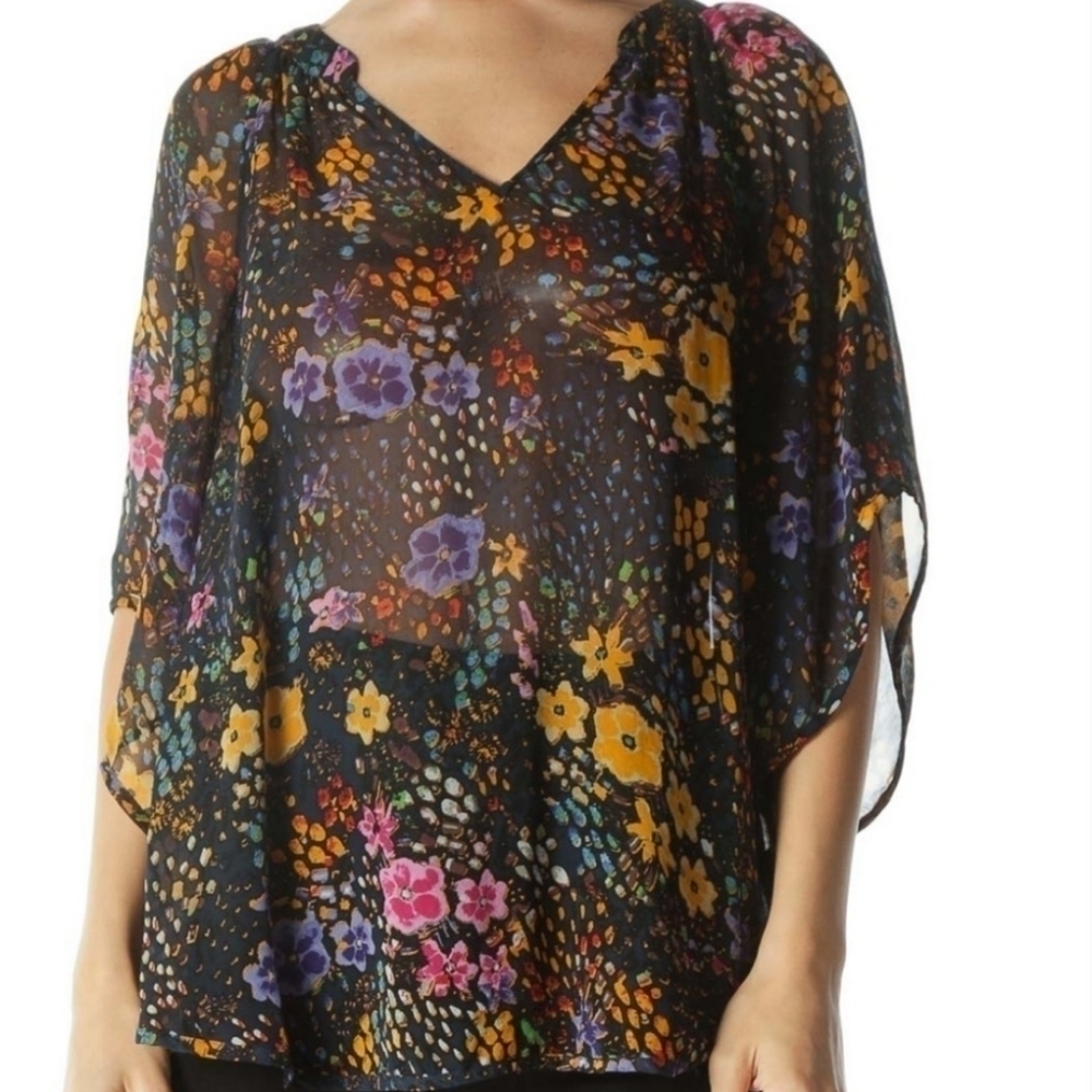 Anthropologie Fei Floral Print Sheer Silk Blouse 6